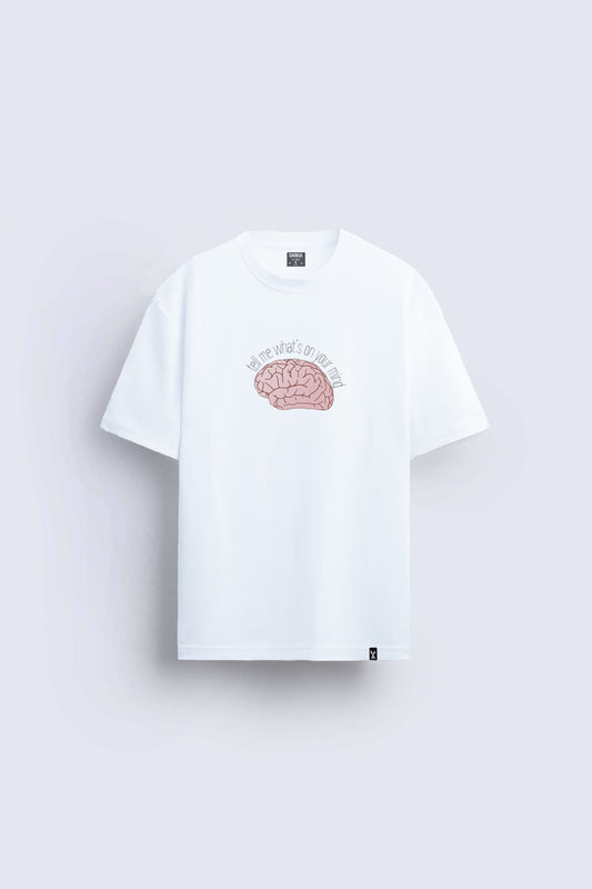 minimal baskılı beyaz oversize tişört
