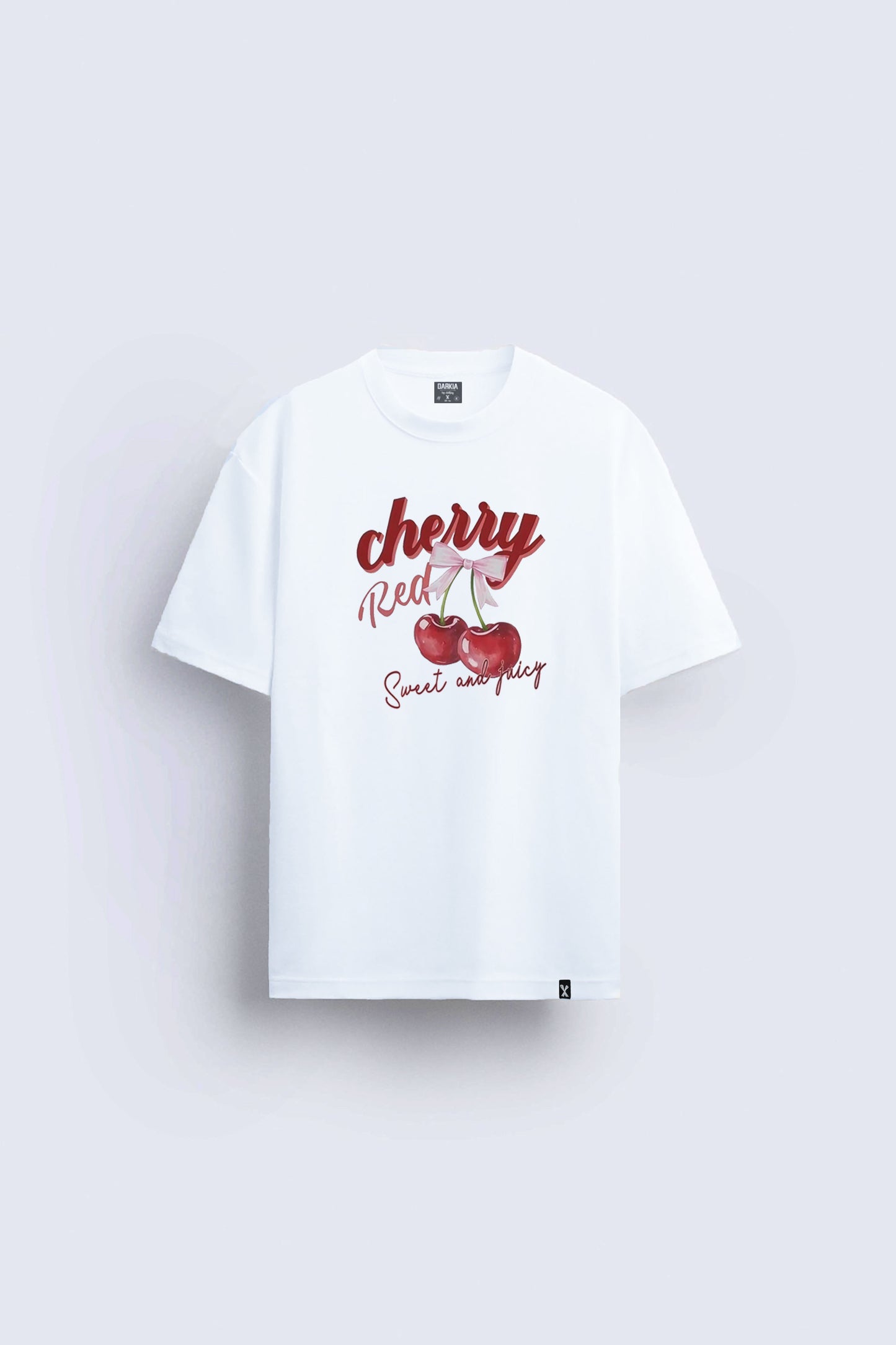 cherry baskılı beyaz oversize tişört