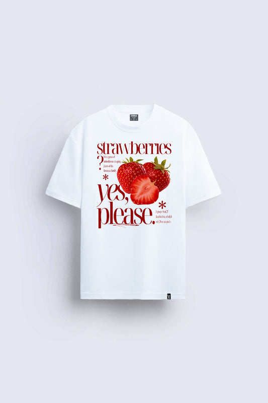 strawberries çilek baskılı oversize beyaz tişört