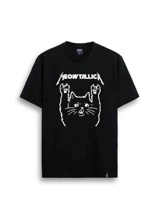 meowtallica baskılı regular siyah tişört